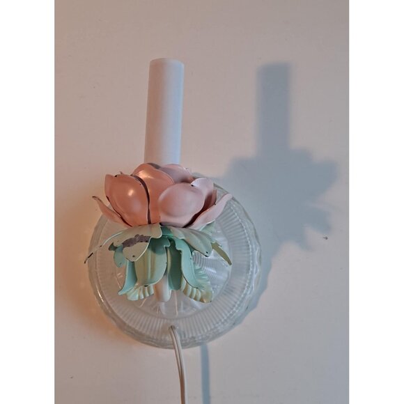 Vintage Floral Wall Sconce Light Fixture With Pink & Green Metal Flower Design A - Picture 10 of 16